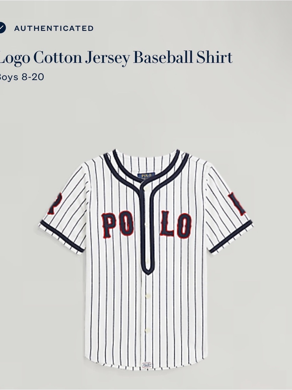 Polo by Ralph Lauren White Navy Pinstripe Baseball Jersey with Red Logo